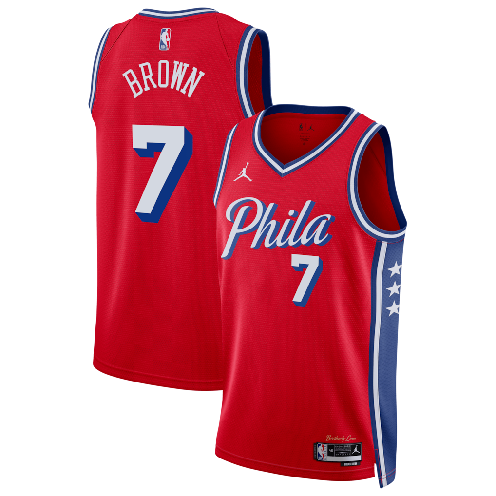 Philadelphia 76ers Jaylen Brown Jordan Brand Statement Edition Swingman Jersey - Red - Unisex