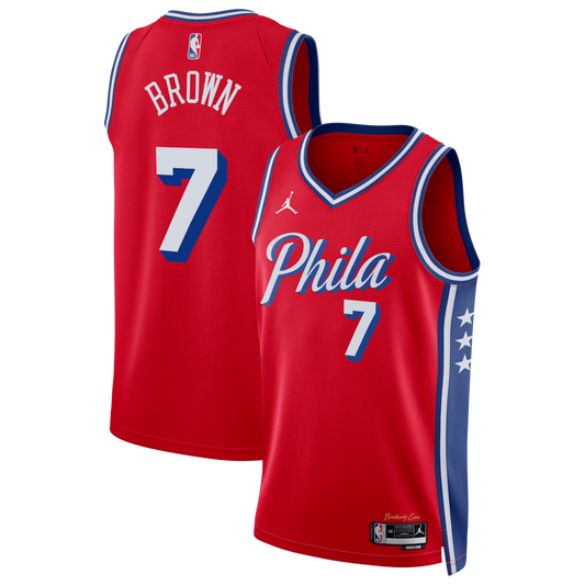 Philadelphia 76ers Jaylen Brown Jordan Brand Statement Edition Swingman Jersey - Red - Unisex