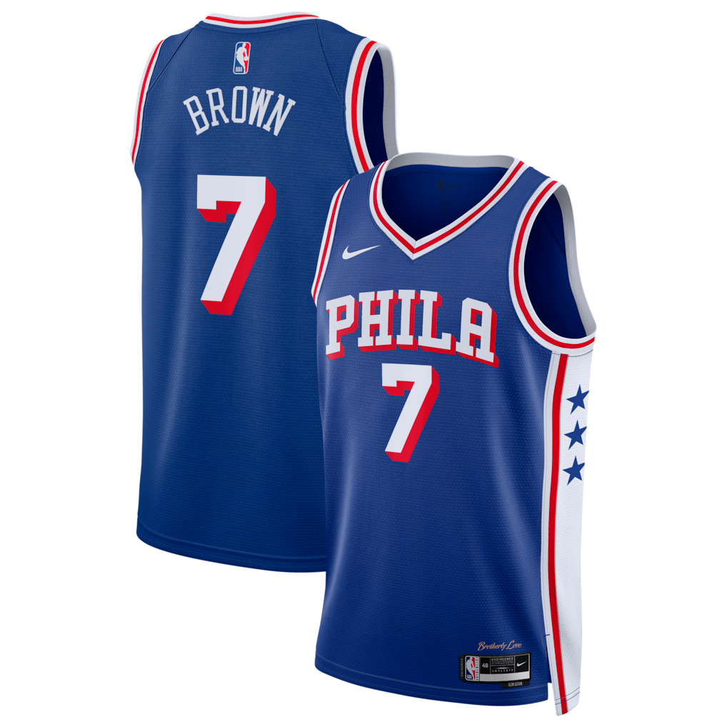 Philadelphia 76ers Jaylen Brown Nike Icon Edition Swingman Jersey - Royal - Unisex