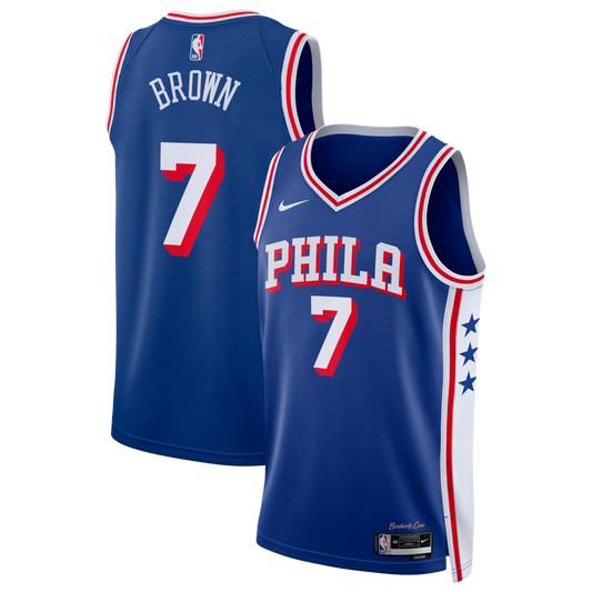 Philadelphia 76ers Jaylen Brown Nike Icon Edition Swingman Jersey - Royal - Unisex