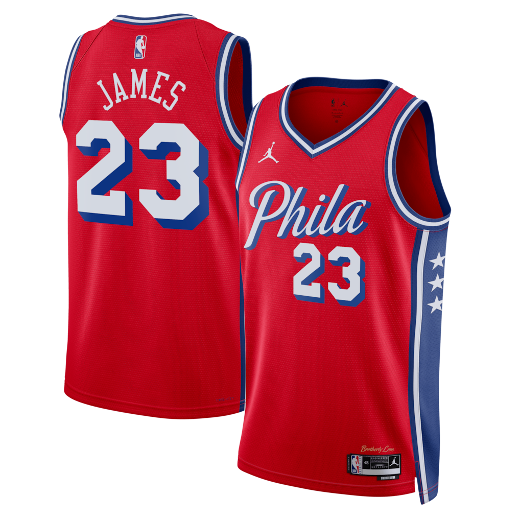 Philadelphia 76ers Lebron James Jordan Brand Statement Edition Swingman Jersey - Red - Unisex