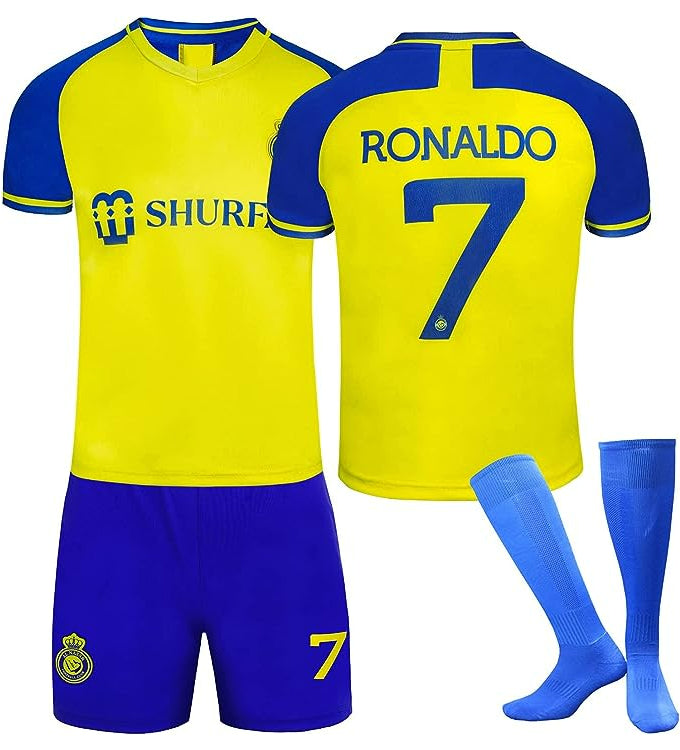 NASSR Riyadh Al #7 Cristiano Ronaldo Soccer/Football Jersey Full Kits | Kids/Adults
