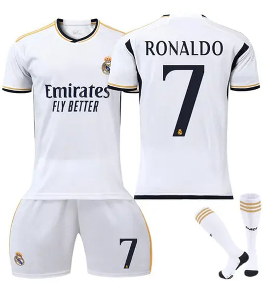 Real Madrid #7 Cristiano Ronaldo Soccer/Football Jersey Full Kits | Kids/Adults