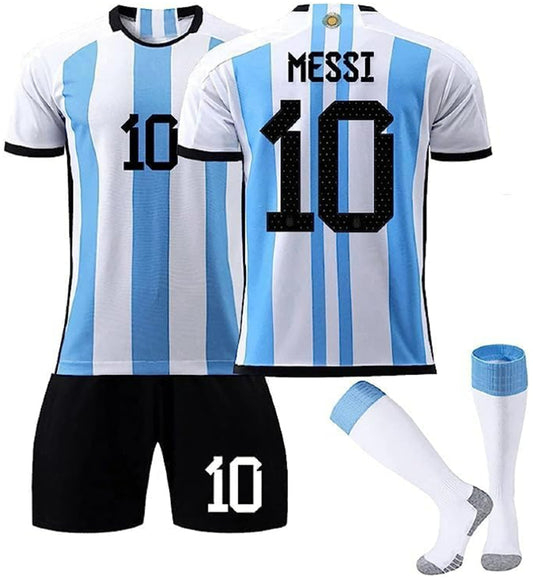Argentina World Cup #10 Lionel Messi Soccer/Football Jersey Full Kits | Kids/Adults