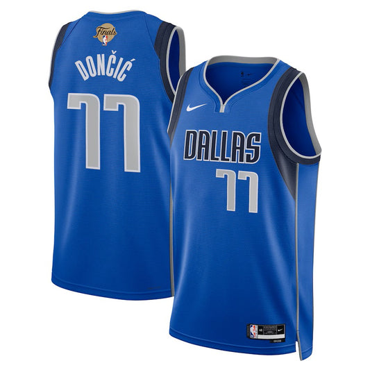 Mavericks Luka Doncic 2024 NBA Finals Patch Icon Edition Swingman Jersey- Blue